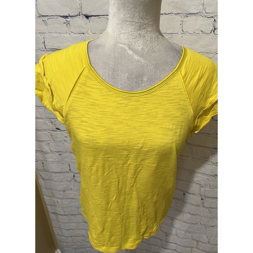 White House Black Market Go Getter Ruffle Sleeve Tee Top Yellow Women's Medium - Picture 2 of 7
